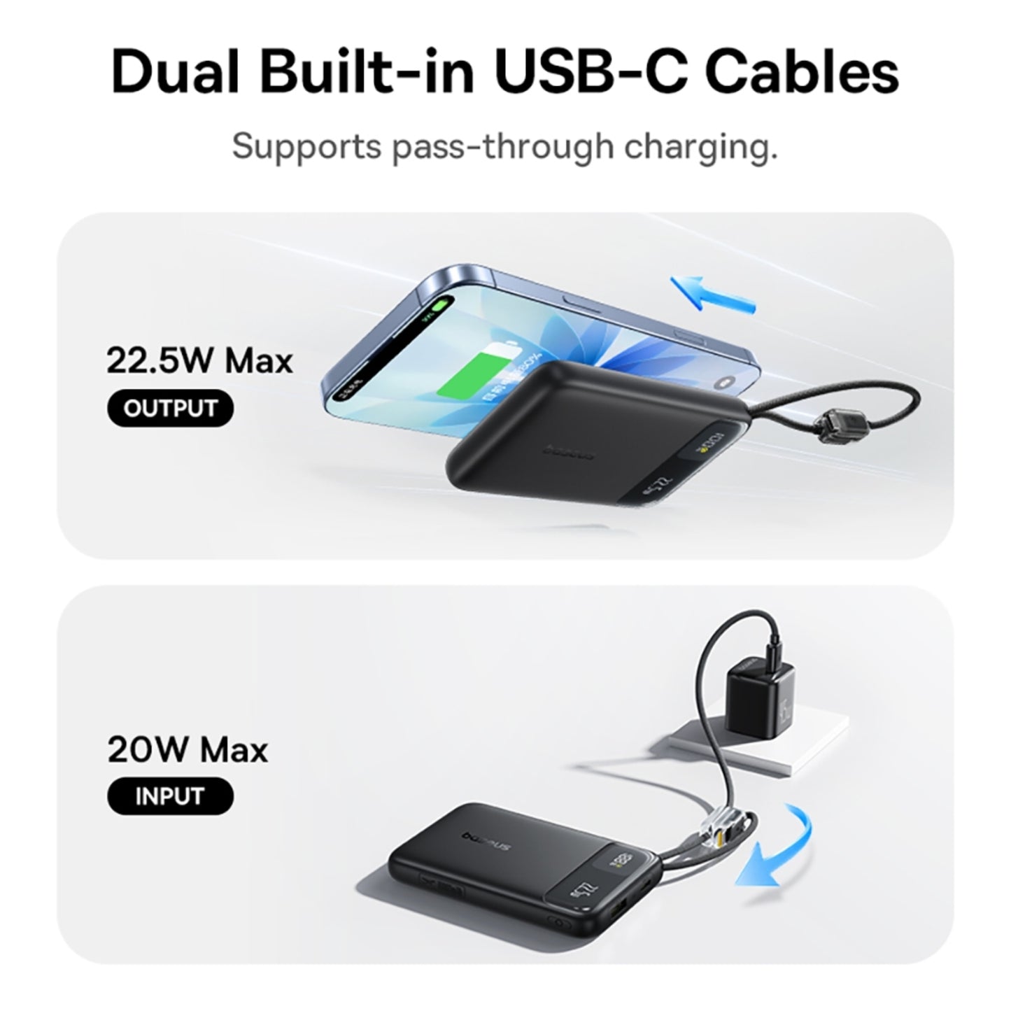 Baseus EnerFill FC11 Digital Display Power Bank with Dual Built-in Cables 10000mAh 22.5W