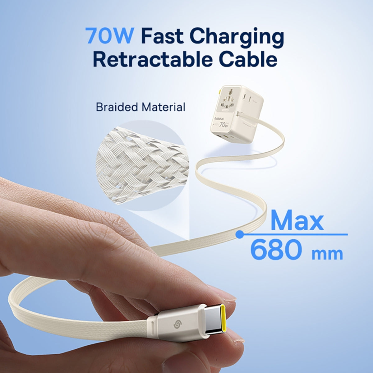 Baseus EnerCore CG11 Universal Travel Adapter with Retractable Cable 2AC+2U+2C 70W Off - MyMobile