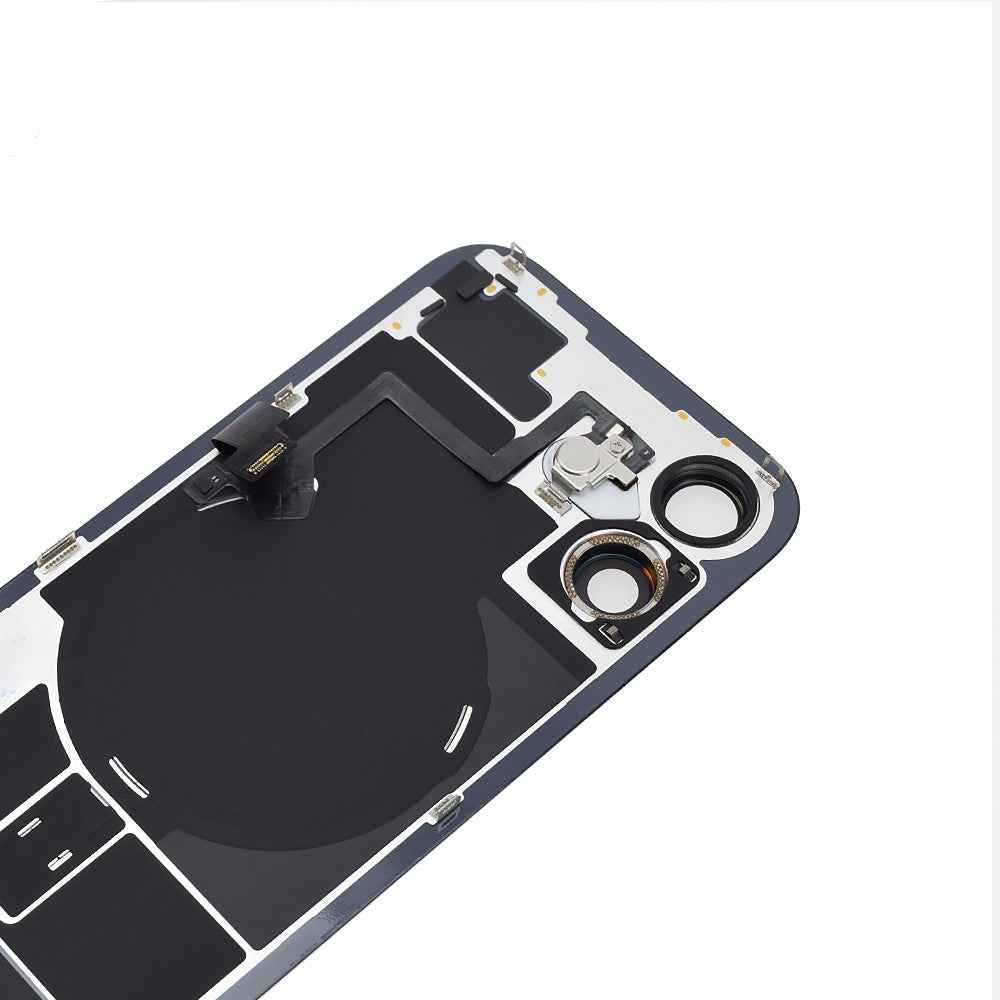 BQ7 Rear Cover Glass with Camera Lens Glass and Wireless NFC Charging with Flash Flex Cable for iPhone 16-Black