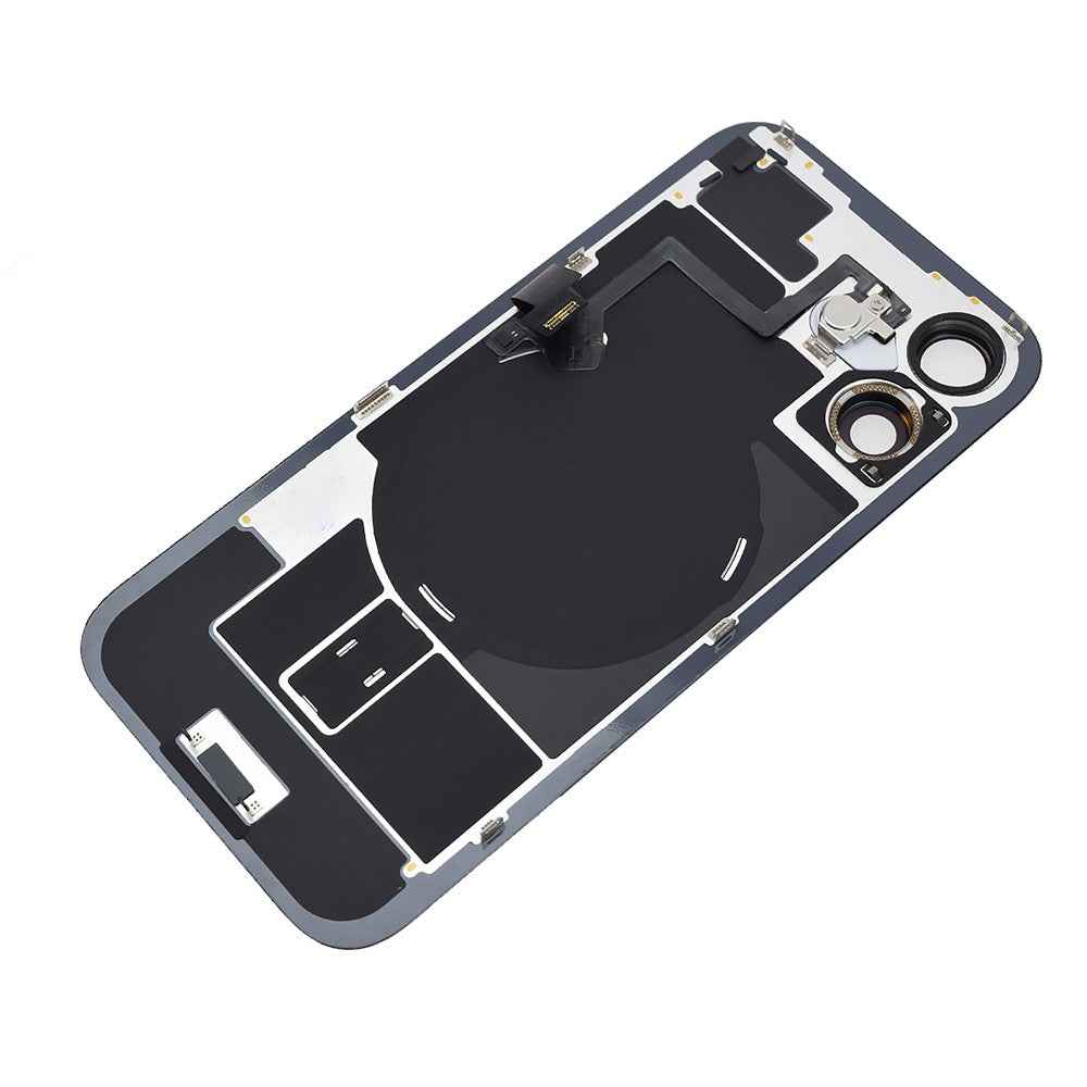 BQ7 Rear Cover Glass with Camera Lens Glass and Wireless NFC Charging with Flash Flex Cable for iPhone 16-Black