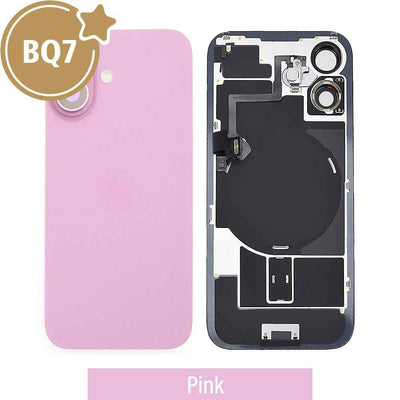 BQ7 Rear Cover Glass with Camera Lens Glass and Wireless NFC Charging with Flash Flex Cable for iPhone 16-Pink