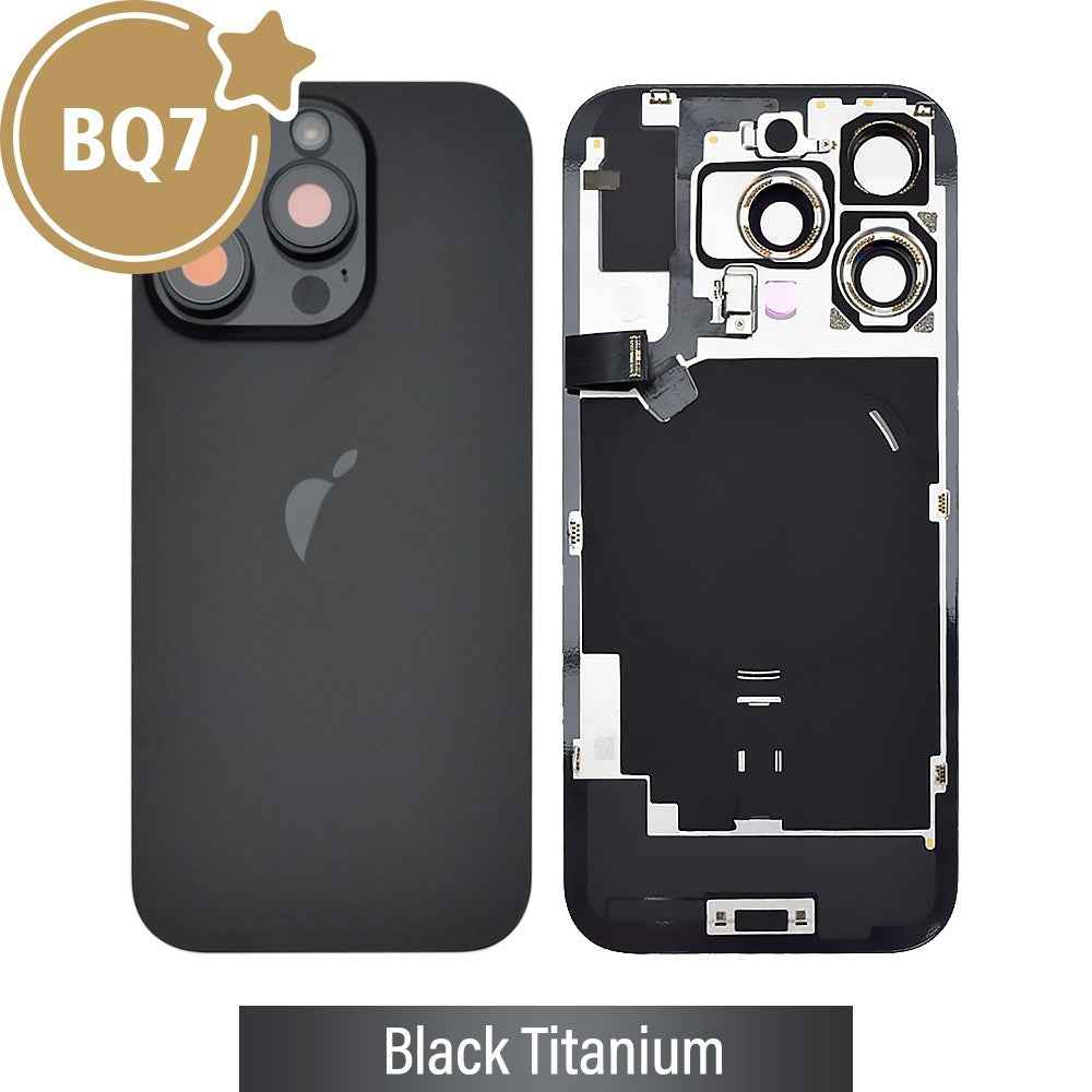 BQ7 Rear Cover Glass with Camera Lens Glass and Wireless NFC Charging with Flash Flex Cable for iPhone 16 Pro-Black Titanium