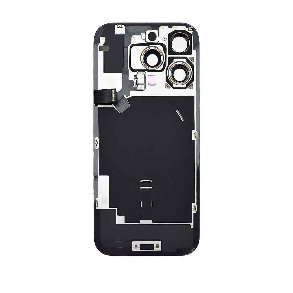 BQ7 Rear Cover Glass with Camera Lens Glass and Wireless NFC Charging with Flash Flex Cable for iPhone 16 Pro-White Titanium