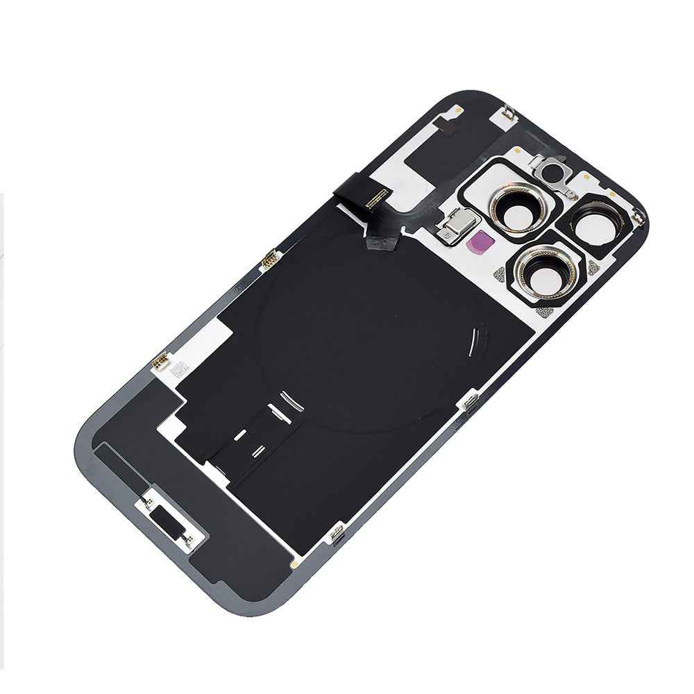 BQ7 Rear Cover Glass with Camera Lens Glass and Wireless NFC Charging with Flash Flex Cable for iPhone 16 Pro-White Titanium