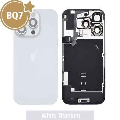 BQ7 Rear Cover Glass with Camera Lens Glass and Wireless NFC Charging with Flash Flex Cable for iPhone 16 Pro-White Titanium