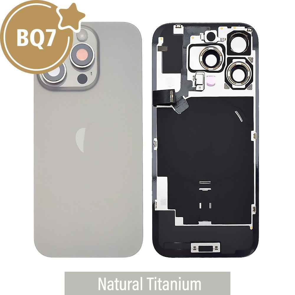 BQ7 Rear Cover Glass with Camera Lens Glass and Wireless NFC Charging with Flash Flex Cable for iPhone 16 Pro-Natural Titanium