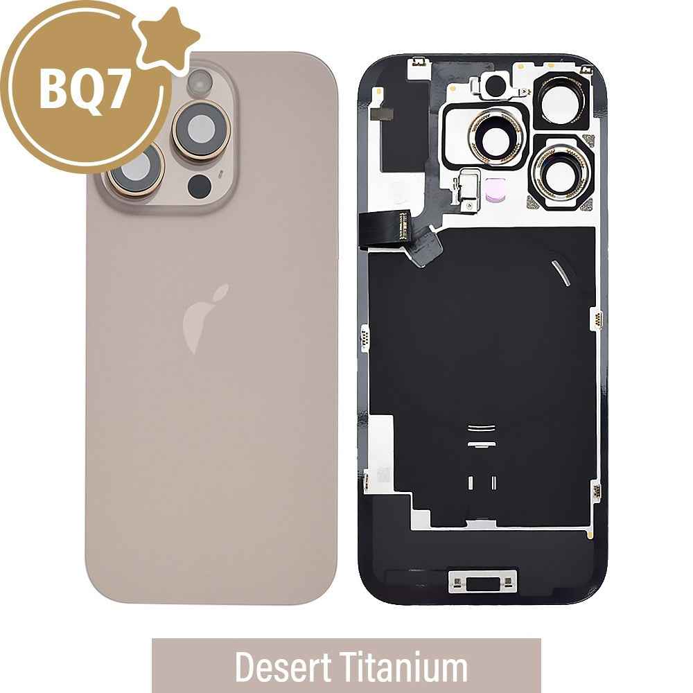 BQ7 Rear Cover Glass with Camera Lens Glass and Wireless NFC Charging with Flash Flex Cable for iPhone 16 Pro-Desert Titanium