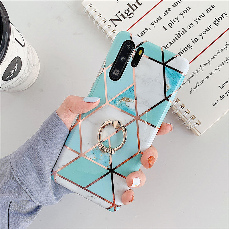 Electroplating mosaic marble ring phone case For Huawei P 40