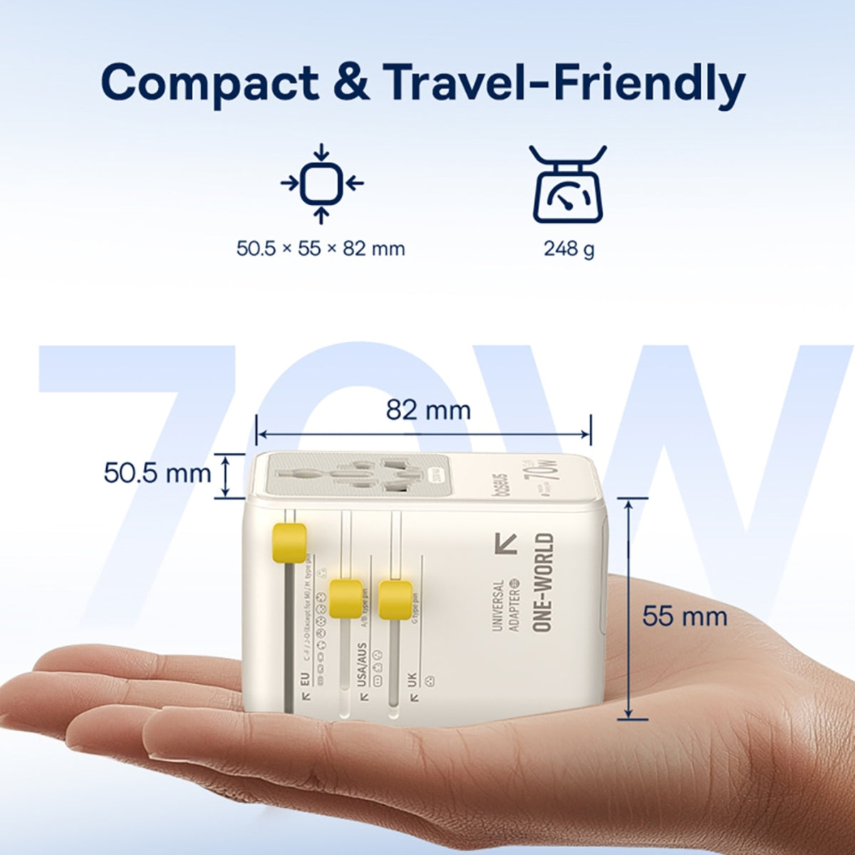 Baseus EnerCore CG11 Universal Travel Adapter with Retractable Cable 2AC+2U+2C 70W Off - MyMobile