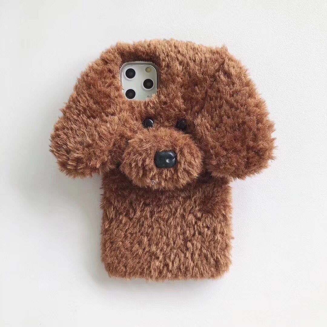 3D Plush Teddy Pet Dog Cute Soft Phone Case Back Cover For iPhone 15