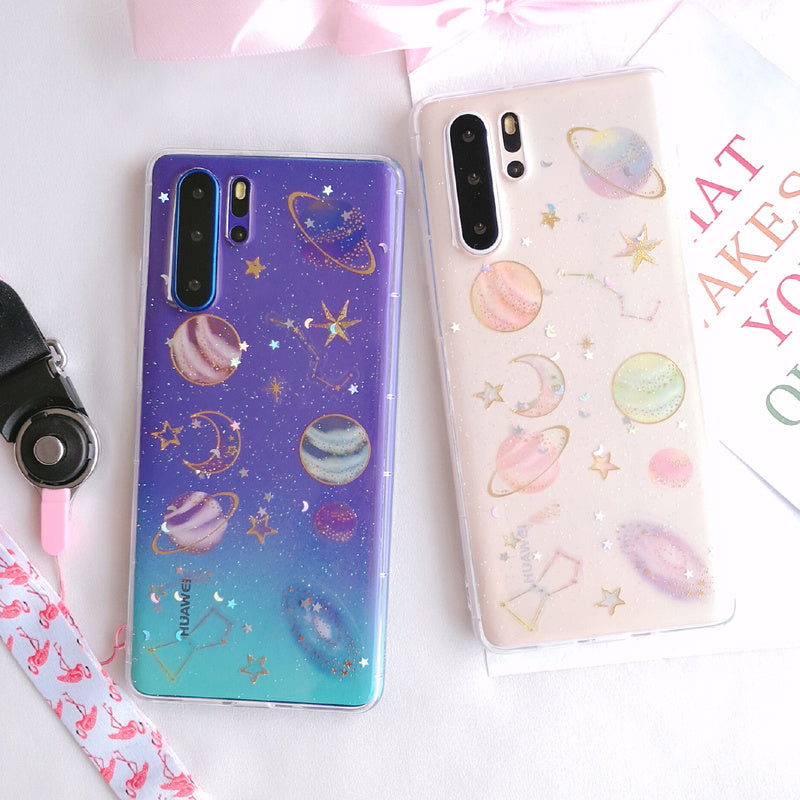 Transparent sequin planet phone case For Huawei P30