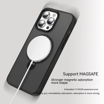 Rotating Invisible Magnetic Bracket Applicable Pivot Frosted Phone Case For iPhone 15