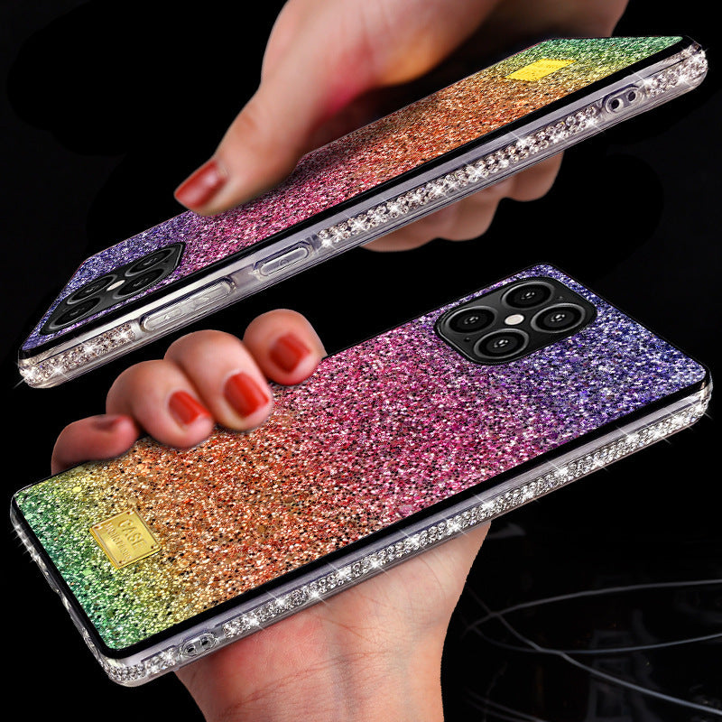 New Phone Case Suitable For Rainbow Pasted Leather Diamond Mobile Phone Case - MyMobile