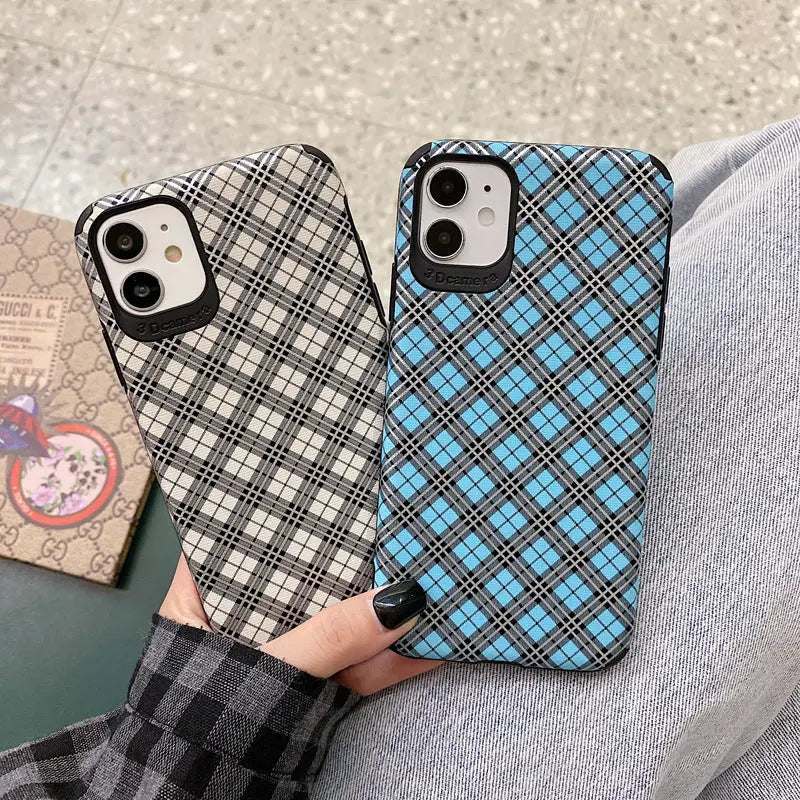 Checked lamb skin mobile phone case Online Only