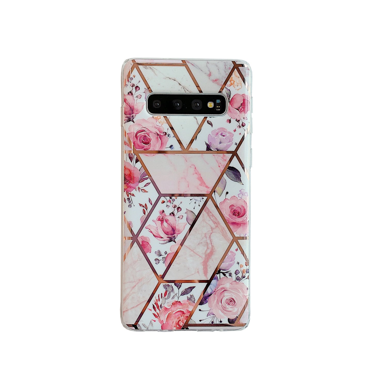 Flower Stitching Geometric Marble Pattern Silicone Electroplated Phone Case For Samsung Galaxy S30