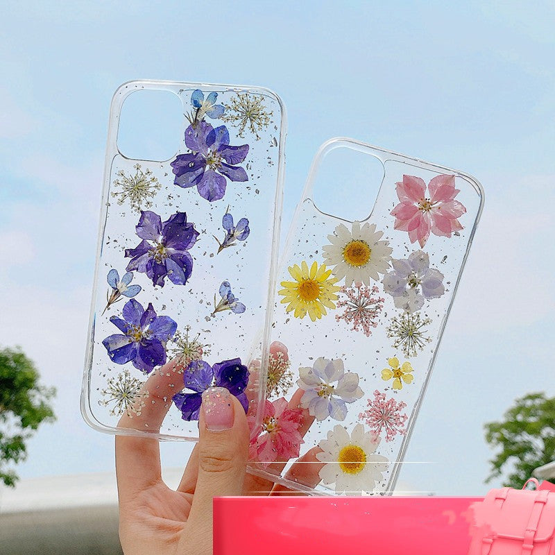 Compatible With  , Daisy Phone Case Real Flower Protective Cover For iPhone 14