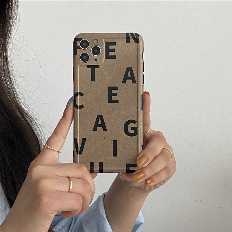 Compatible with Apple, Compatible with Apple , Classic Kraft Paper Texture Phone Case Letters Soft Shell For iphone 12 mini 11 Pro max, SE 7 8 plus X XR XS Max - MyMobile