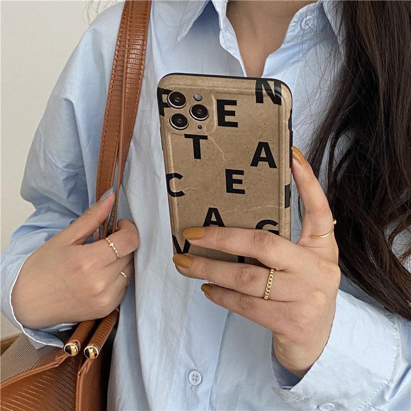 Compatible with Apple, Compatible with Apple , Classic Kraft Paper Texture Phone Case Letters Soft Shell For iphone 12 mini 11 Pro max, SE 7 8 plus X XR XS Max - MyMobile