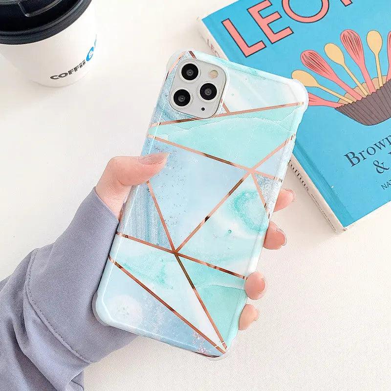 Mobile Phone Shell Electroplating Diamond-Shaped Marble Stitching All-Inclusive Anti-Fall New Protective Cover - MyMobile