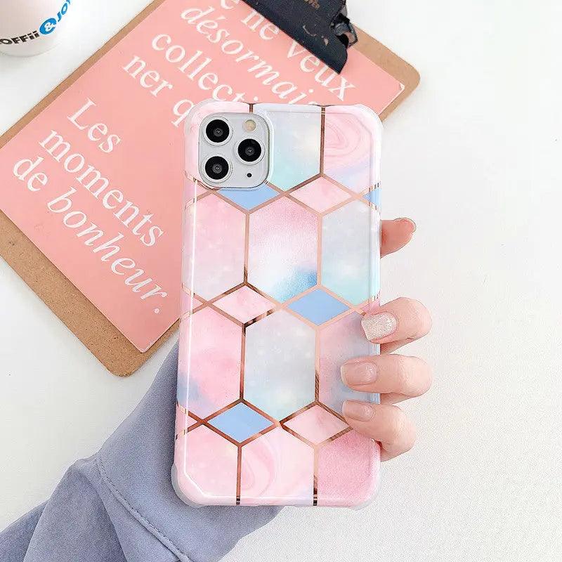 Mobile Phone Shell Electroplating Diamond-Shaped Marble Stitching All-Inclusive Anti-Fall New Protective Cover - MyMobile