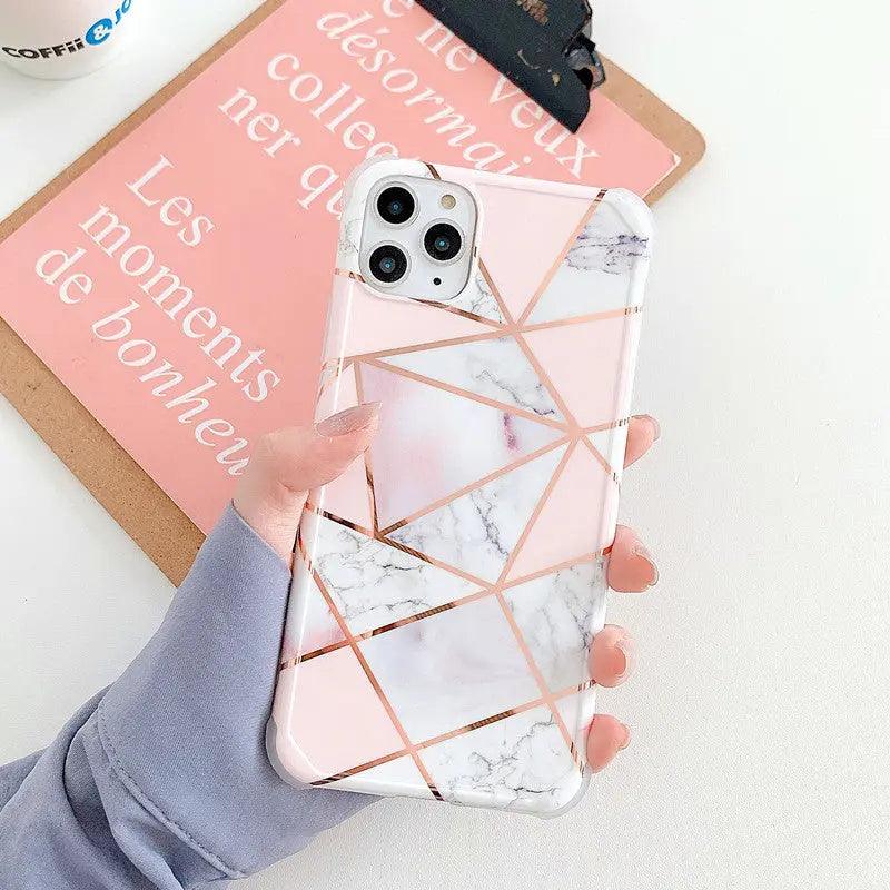 Mobile Phone Shell Electroplating Diamond-Shaped Marble Stitching All-Inclusive Anti-Fall New Protective Cover - MyMobile