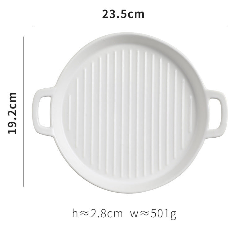 Binaural Baking Tray Pizza Tray Round Dish Plate Dish Creative Oven Ceramic Net Celebrity Tableware Microwave Flat Plate