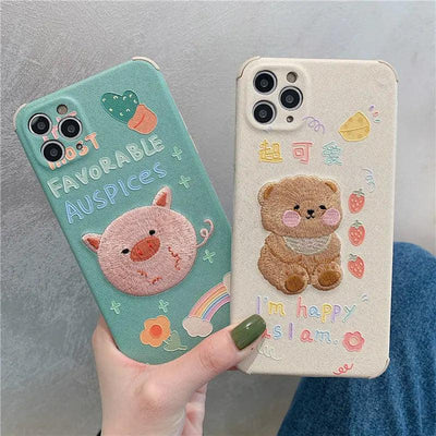 Compatible with Apple , Cute Cartoon Mobile Phone Case Exquisite Embroidery Mobile Phone Case Protective Cover Lens Protection Online Only