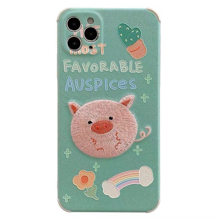 Compatible with Apple , Cute Cartoon Mobile Phone Case Exquisite Embroidery Mobile Phone Case Protective Cover Lens Protection - MyMobile