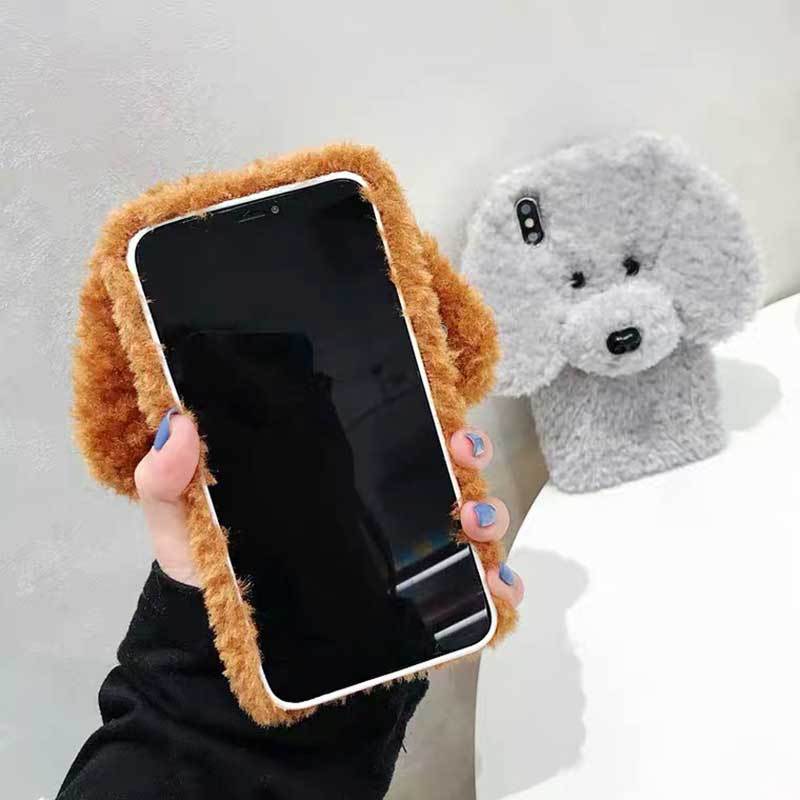 3D Plush Teddy Pet Dog Cute Soft Phone Case Back Cover For iPhone 15