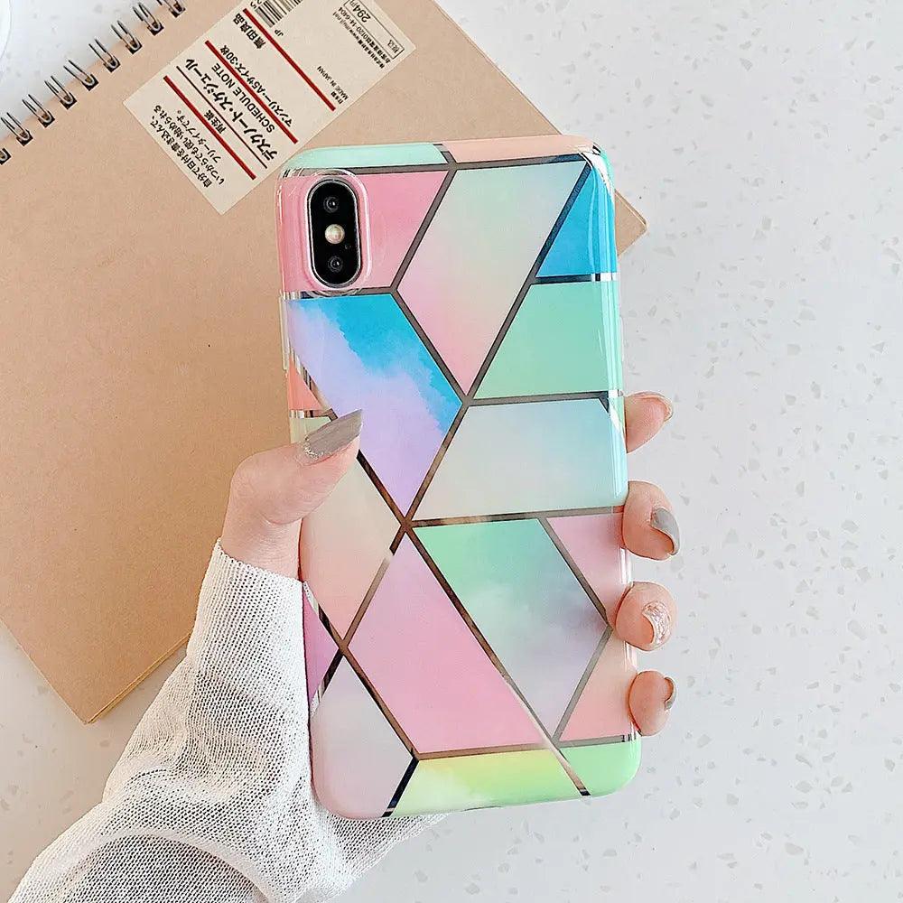 Compatible with Apple , Retro Geometric Marble Silicone Electroplated Mobile Phone Case Online Only