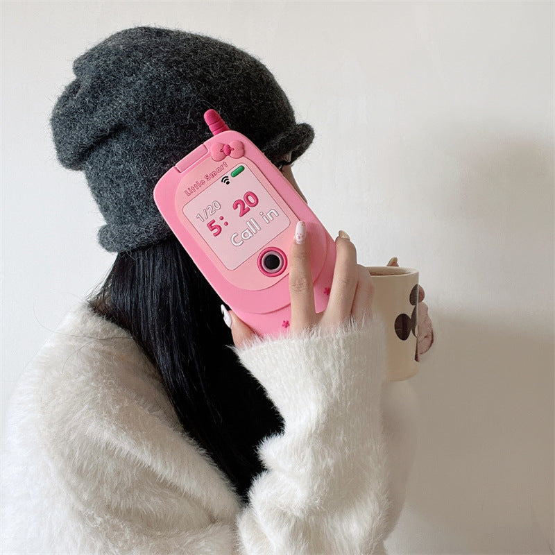 Flip Phone Shape Mirror Phone Case For iPhone 15