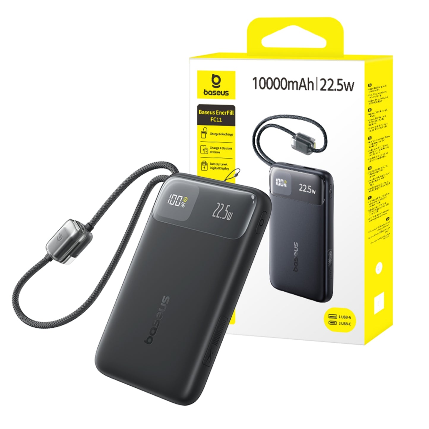 Baseus EnerFill FC11 Digital Display Power Bank with Dual Built-in Cables 10000mAh 22.5W