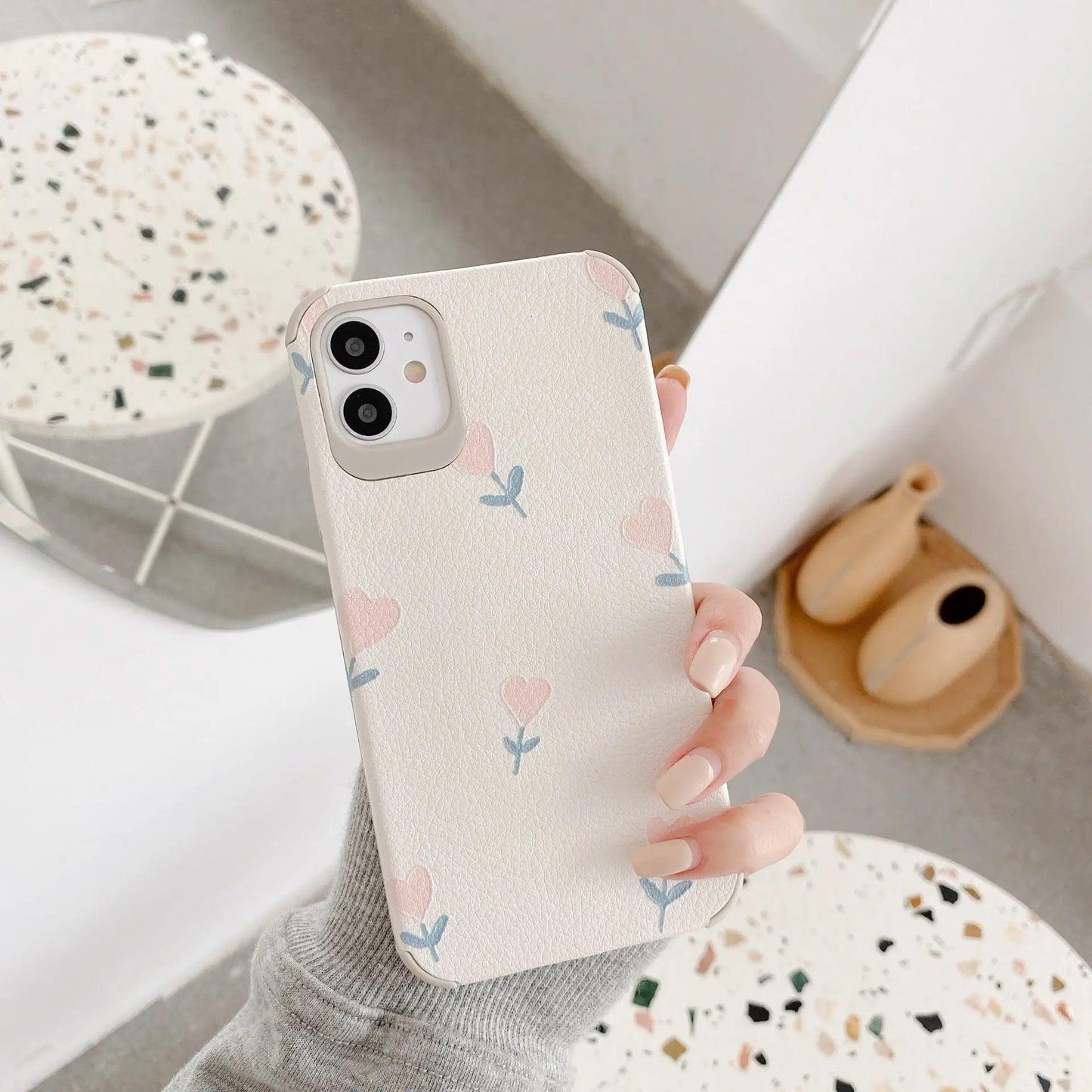 Lambskin pattern love small flower phone case - MyMobile