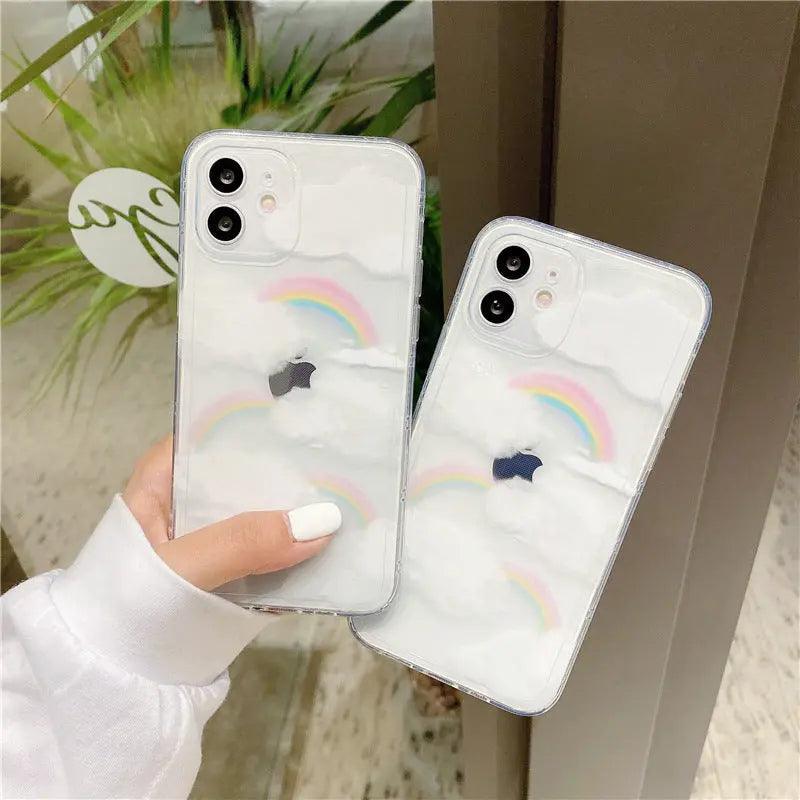 Rainbow White Cloud Transparent Silicone Phone Case Online Only