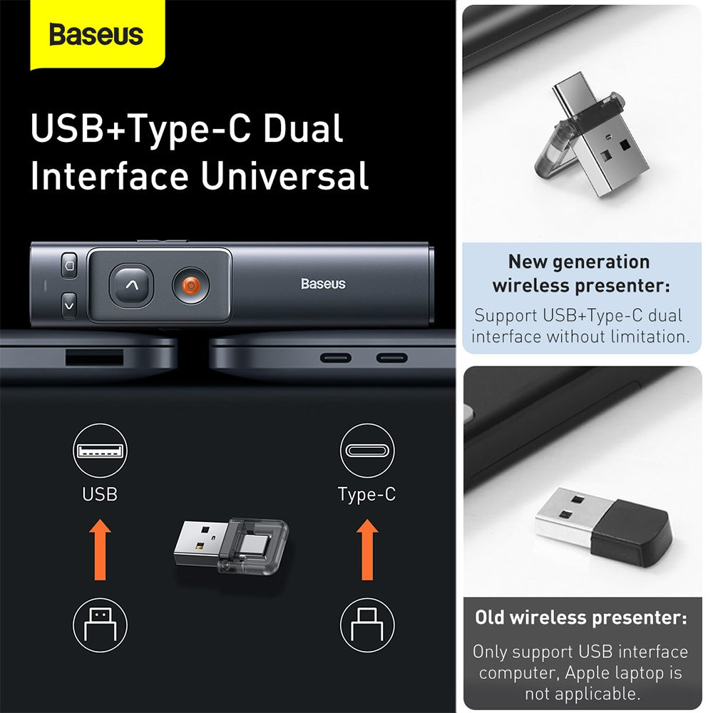 Baseus Orange Dot Wireless Presenter (Red Laser)