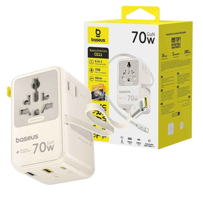 Baseus EnerCore CG11 Universal Travel Adapter with Retractable Cable 2AC+2U+2C 70W Off