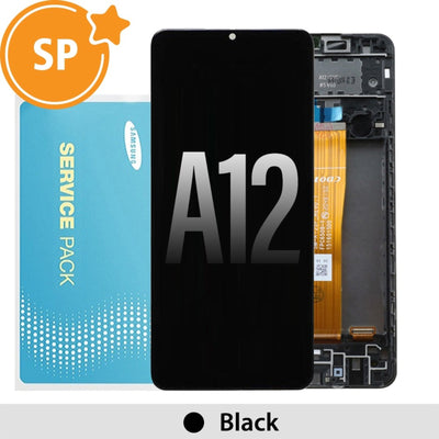 Samsung Galaxy A12 A125 OLED Screen Replacement Digitizer with Frame GH82-24491A / GH82-24490A (Service Pack)-Black