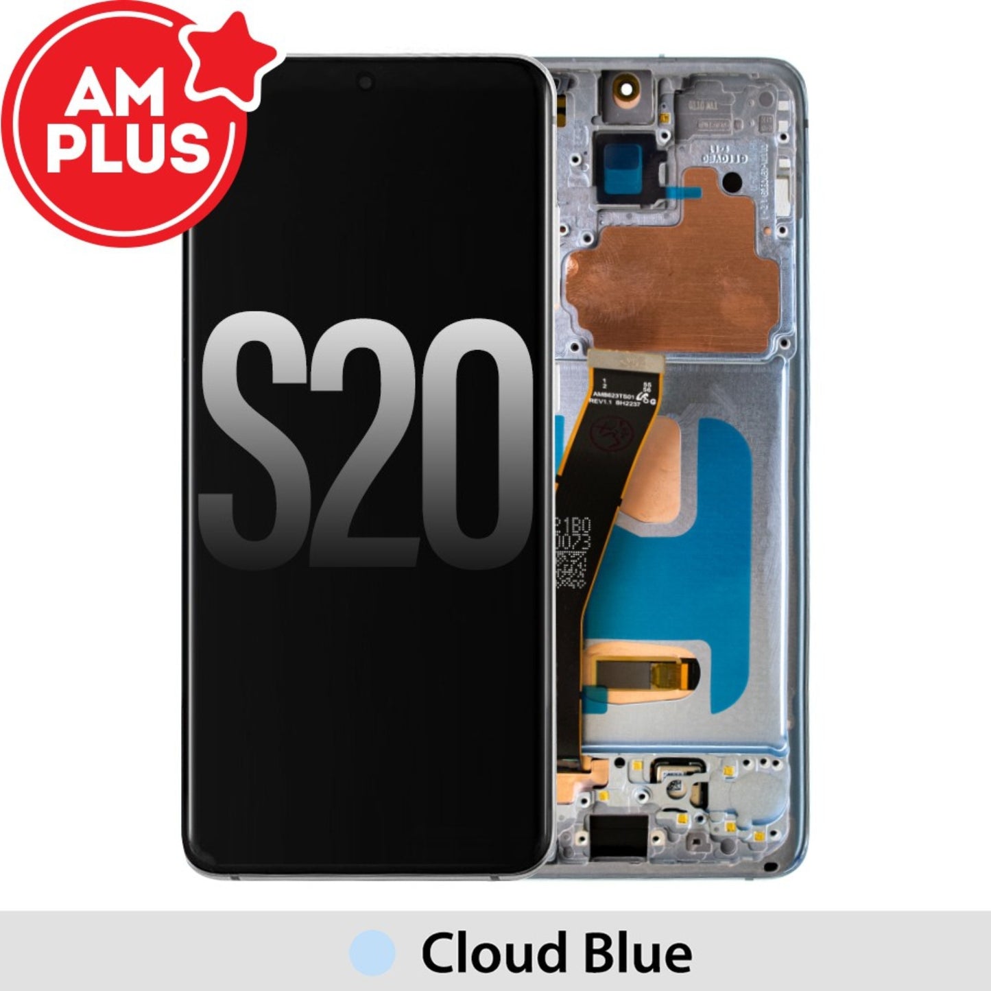 AMPLUS OLED Screen Replacement Digitizer with Frame For Samsung Galaxy S20 G980-Cloud Blue