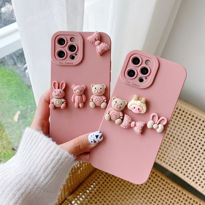 Women's Fashion Three-dimensional Doll Bear Decorative Phone Case Protective Cover For iPhone 14