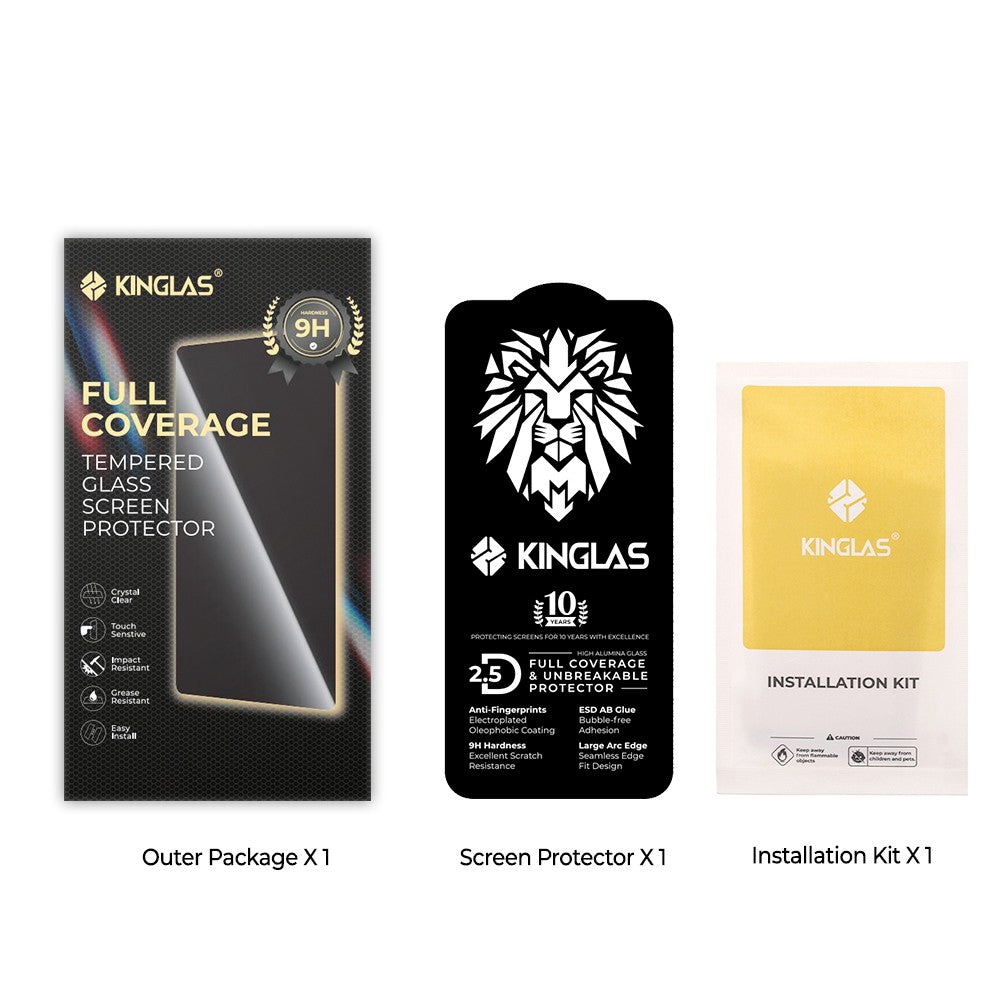 Kinglas Packs 2.5D Full Coverage Silk Printing HD+ Clarity Glass Screen Protector For iPhone 16Pro Max / 17 Pro Max