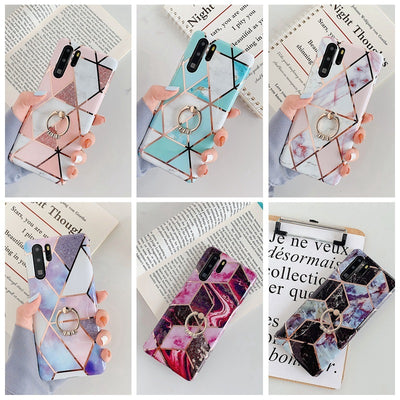 Electroplating mosaic marble ring phone case For Huawei P 40