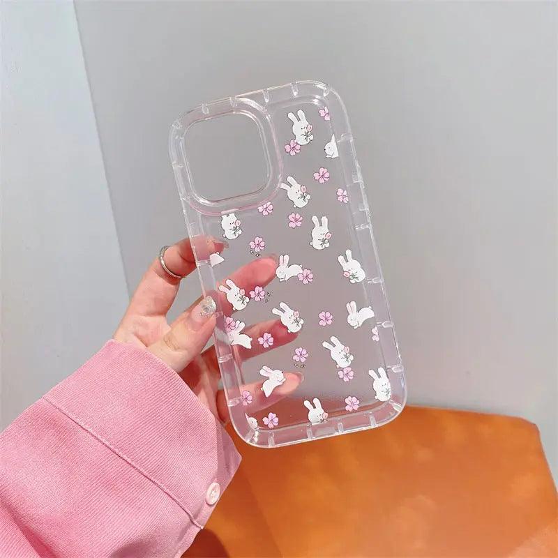 Sweet  Flower Rabbit Transparent Mobile Phone Case - MyMobile