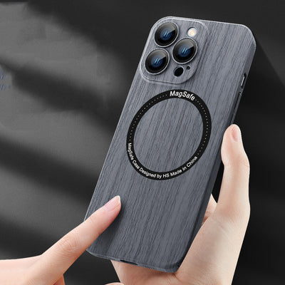 Lens Film Anti-fall Wood Grain Magnetic Wireless Phone Case For iPhone 16