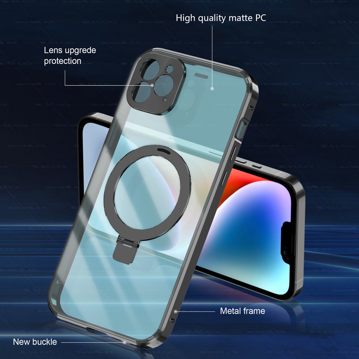 Magnetic Transparent Folding Bracket Phone Case For iPhone 15