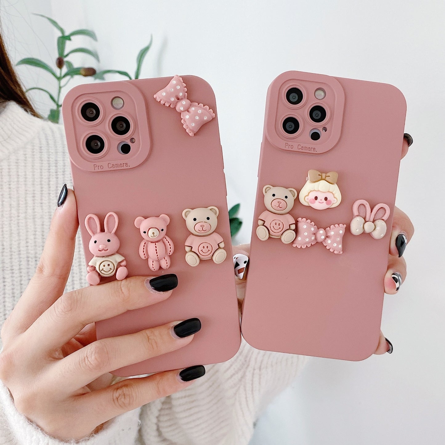 Women's Fashion Three-dimensional Doll Bear Decorative Phone Case Protective Cover For iPhone 14