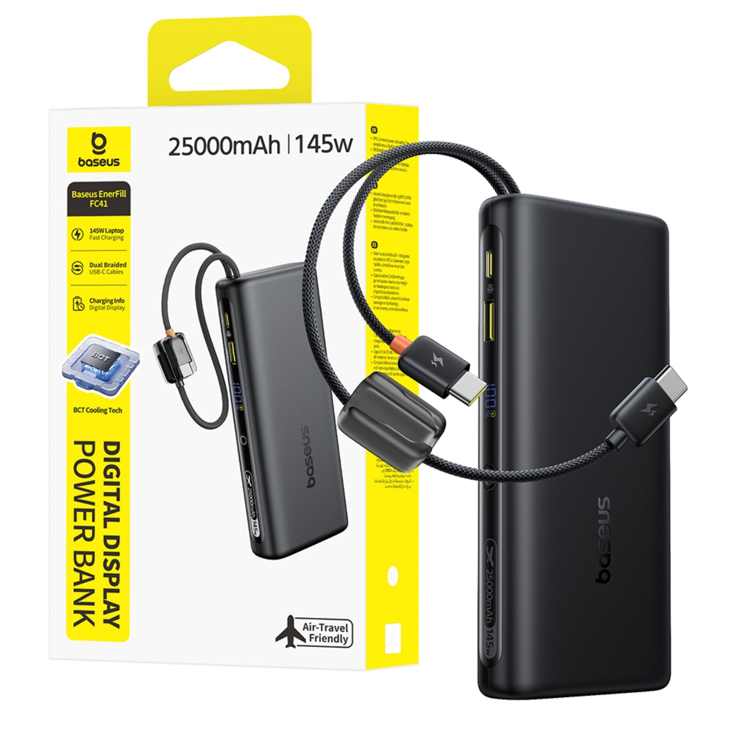 Baseus EnerFill FC41 Digital Display Power Bank with Dual Built-in USB-C Cables 25,000mAh 145W
