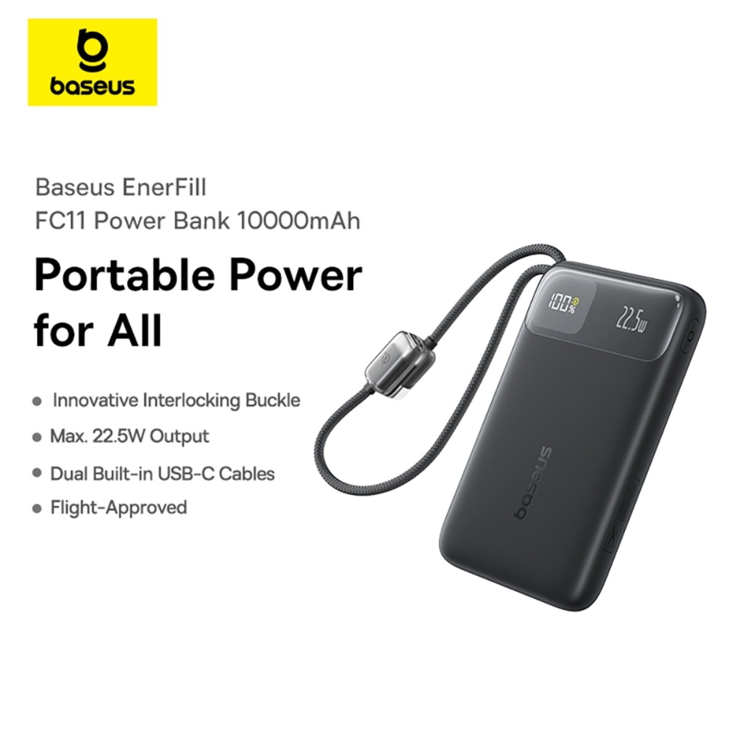 Baseus EnerFill FC11 Digital Display Power Bank with Dual Built-in Cables 10000mAh 22.5W