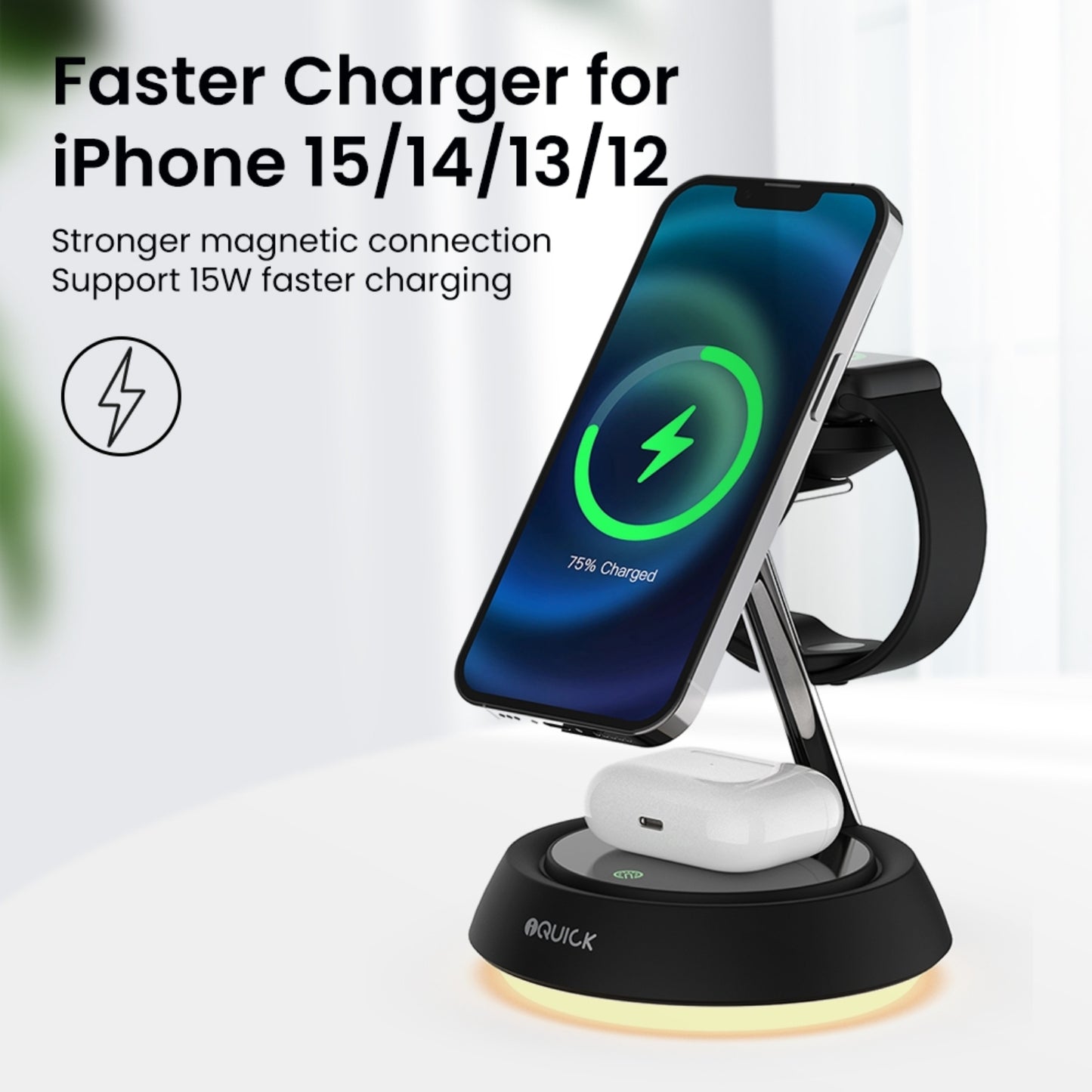 iQuick Twig 2 Multi Functions Wireless Charger With LED Ambient Light (Compatible with Apple Watch)