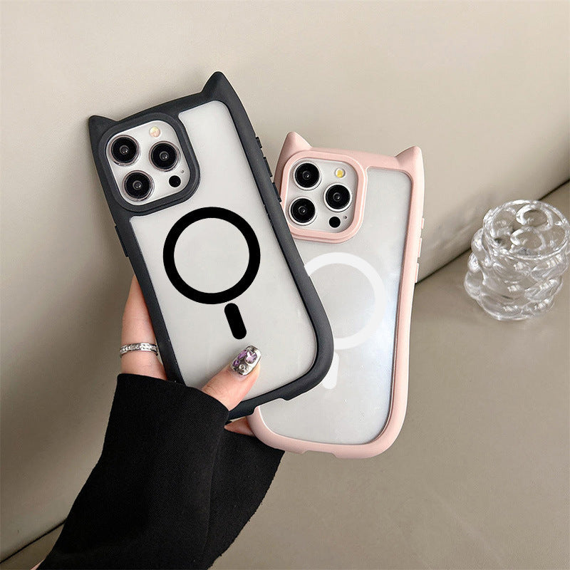 3D Cat Ear Acrylic Magnetic Phone Case For iPhone 16