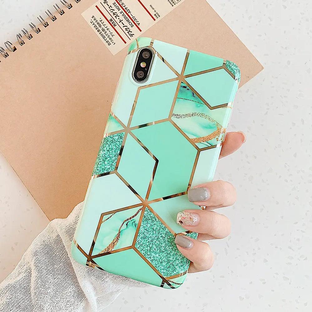 Compatible with Apple , Retro Geometric Marble Silicone Electroplated Mobile Phone Case - MyMobile